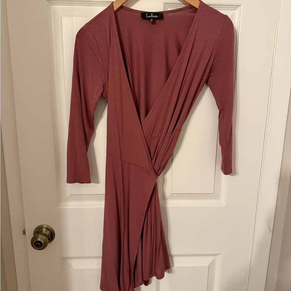Lulu's Mauve Long Sleeve Wrap Dress